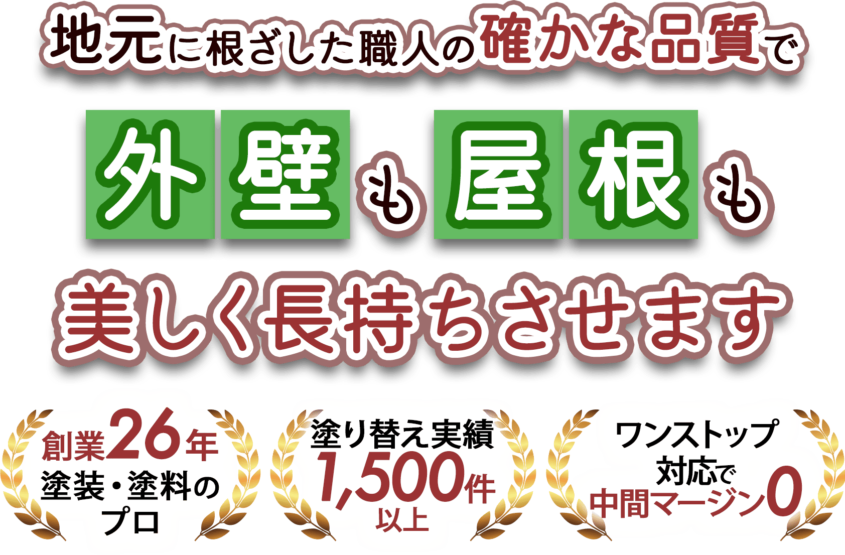 地元に根ざした職人の確かな品質で外壁も屋根も美しく長持ちさせます。